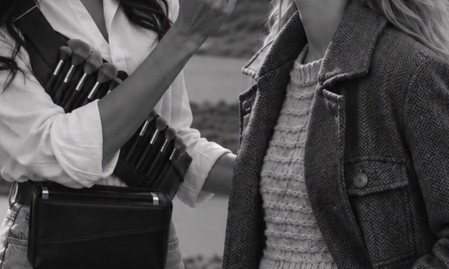 The Sashs&oacute; makeup brush belt worn on location